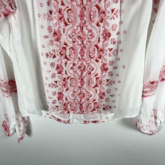 Hale Bob Mimi Embroidered Crepe Top XS White Pink Boho Hippie Floral - Picture 10 of 10